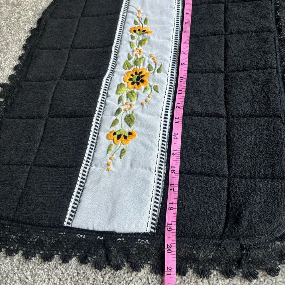 Black Quilted Bathroom Set with Floral Embroidery